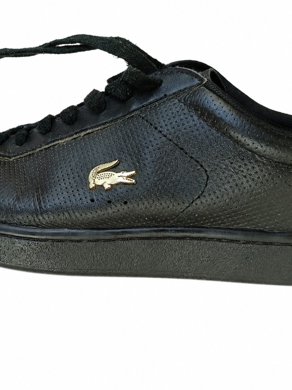 Lacoste Black Leather Low-Top Sneaker with Gold Crocodile Accent